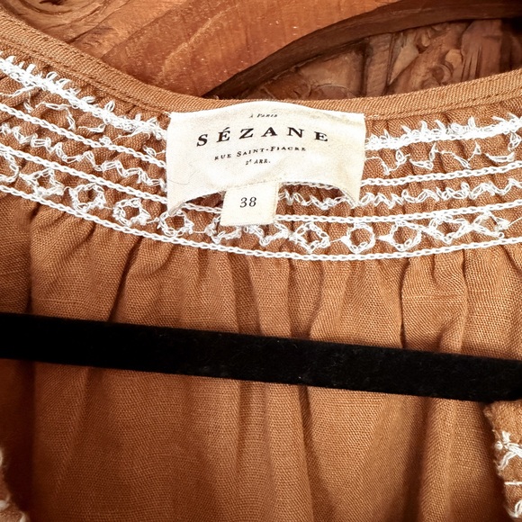 Sezane | Marru Embroidered Blouse Camel/Ecru - 6/38 - Picture 8 of 8